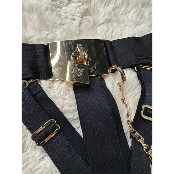 Honey Birdette CHASTITY🖤 Black Gold Lock Cheeky Brief Small - Picture 3 of 5